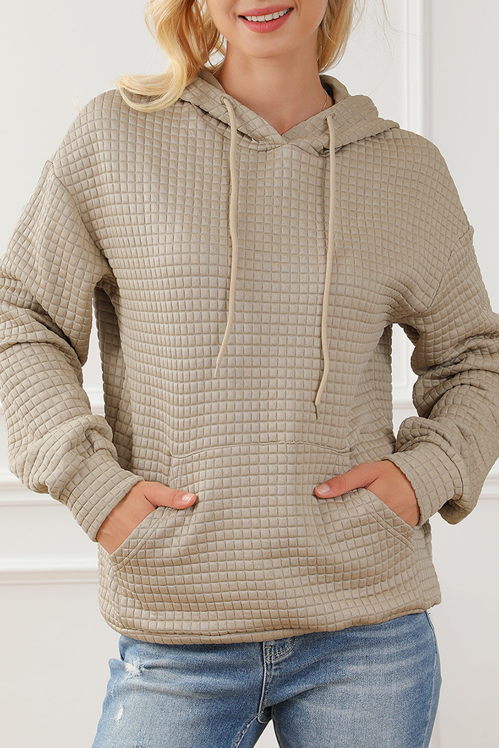 Fiery Red Quilted Kangaroo Pocket Drawstring Hoodie