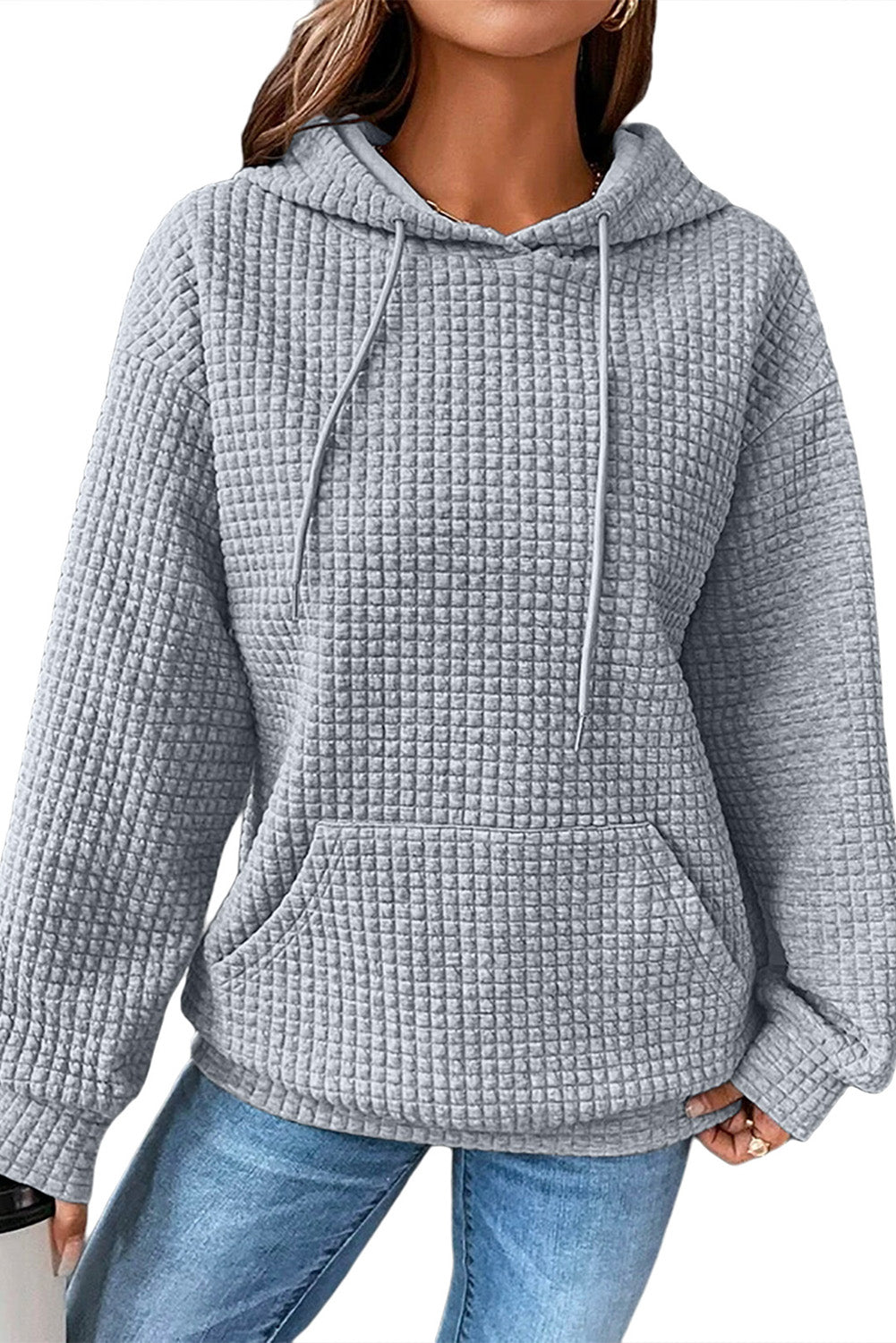 Fiery Red Quilted Kangaroo Pocket Drawstring Hoodie