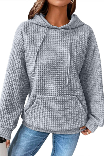 Fiery Red Quilted Kangaroo Pocket Drawstring Hoodie