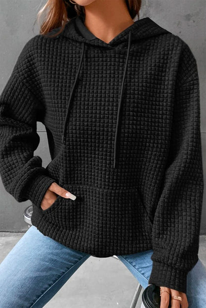Fiery Red Quilted Kangaroo Pocket Drawstring Hoodie