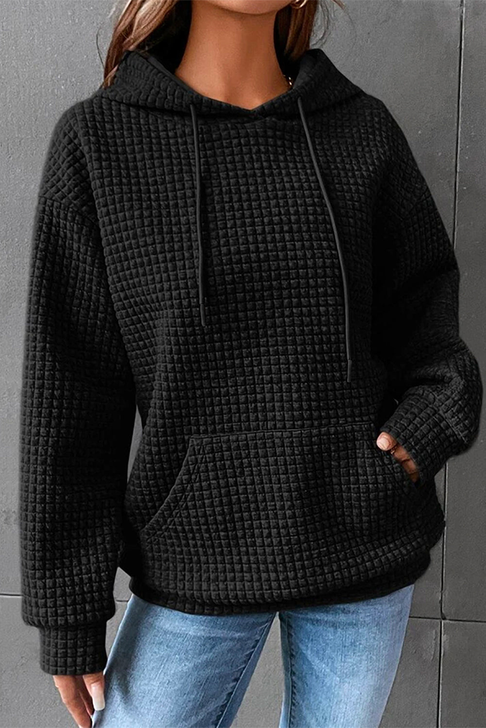 Fiery Red Quilted Kangaroo Pocket Drawstring Hoodie
