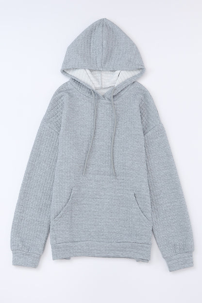 Fiery Red Quilted Kangaroo Pocket Drawstring Hoodie